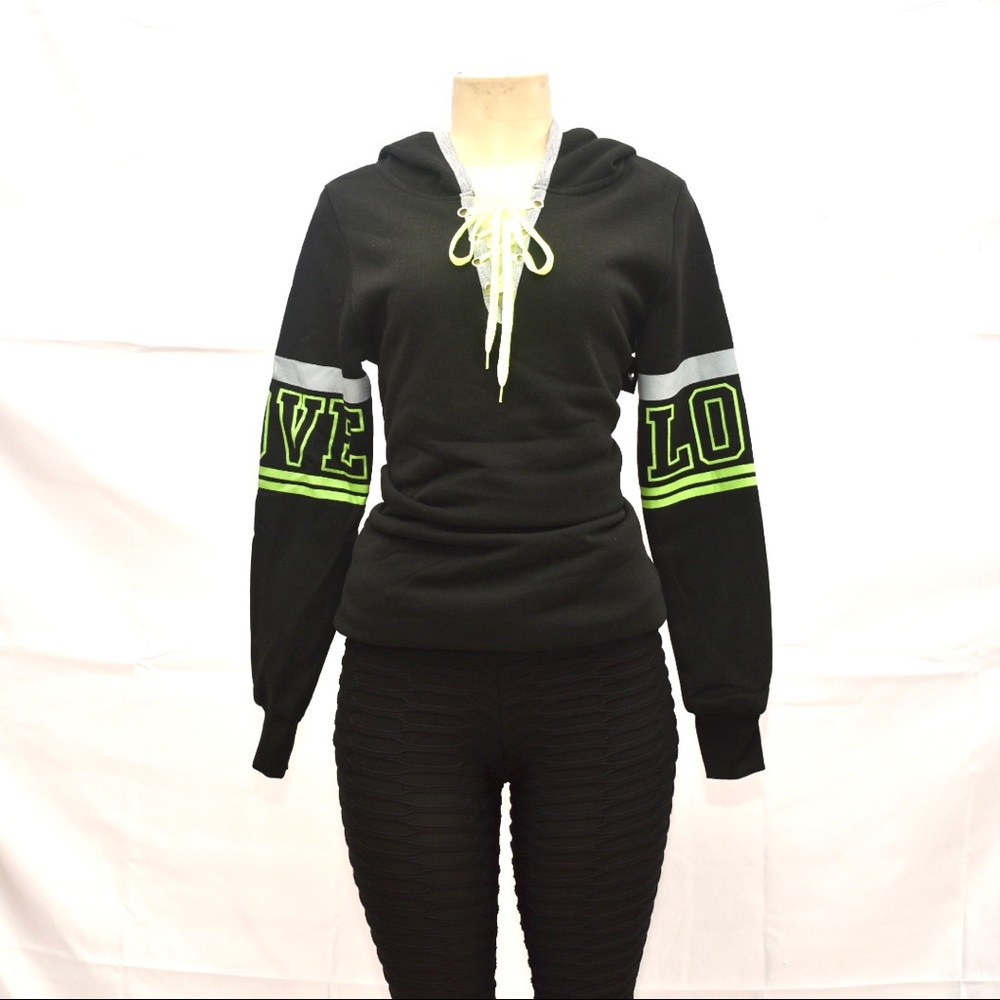 Black Long Sleeve Hoodie with lace up front